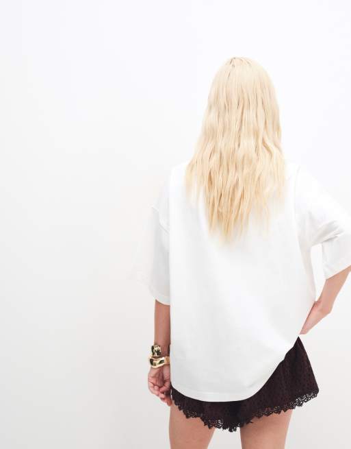 4th & Reckless cotton rich summer sun graphic oversized t-shirt in off white, 3 of 7