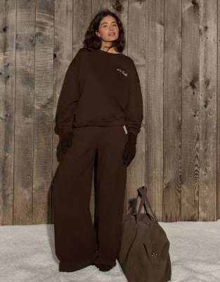 4th & Reckless Cotton Rich Tie Waist Wide Leg Jogger Co-ord In Brown