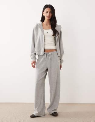 4th & Reckless cotton rich towelling tie waist wide leg joggers co-ord in grey