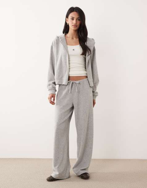 4th & Reckless cotton rich towelling tie waist wide leg joggers co-ord in grey - view 1