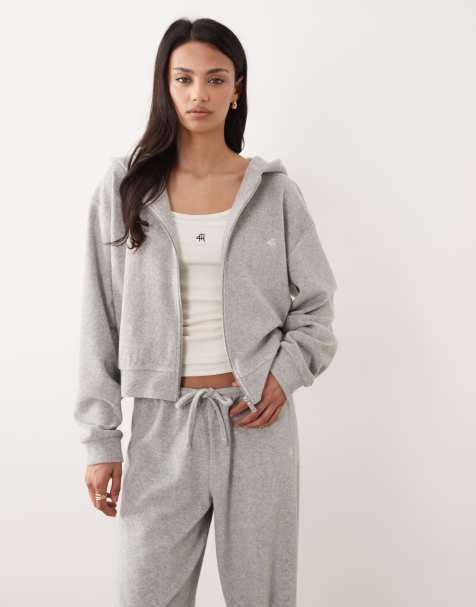 4th & Reckless cotton rich towelling zip through hoodie co-ord in grey marl - view 1