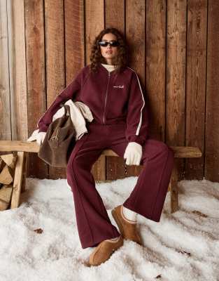 4th & Reckless Cotton Rich Zip Through Embroidered Logo Bomber Sweatshirt Co-ord In Red