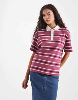 4th & Reckless 4th & Reckless cotton rugby style embroidered logo t-shirt in raspberry stripe-Multi