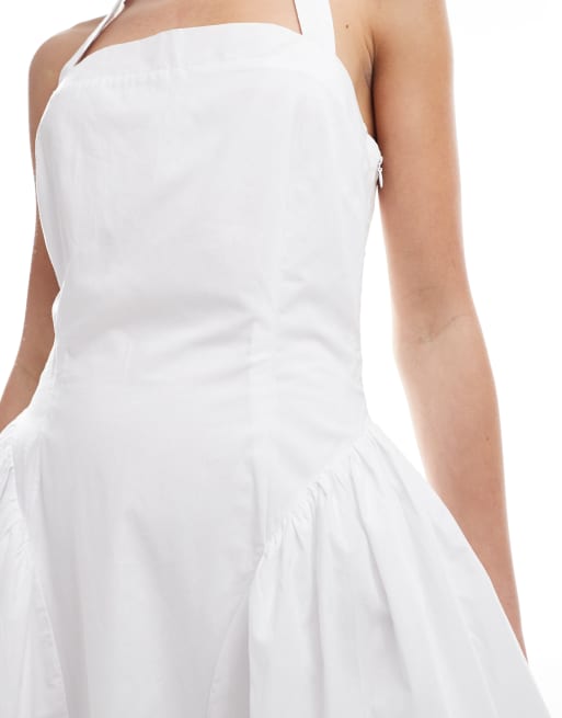  4th & Reckless cotton square halterneck hip pleat detail maxi dress in white