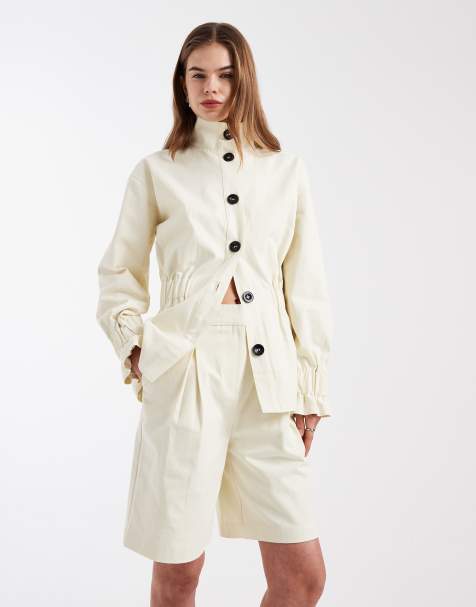 4th & Reckless cotton tailored exaggerated pleats longline shorts in cream - part of a set - view 1