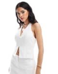 [4th & Reckless] 4th & Reckless cotton tailored halterneck front split waistcoat top in white (part of a set) 14 WHITE