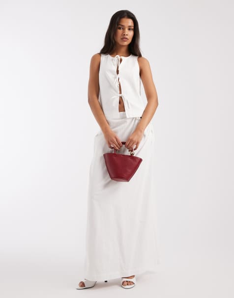 4th & Reckless cotton tie front beach waistcoat top and maxi skirt set in white - view 1