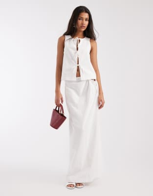4th & Reckless cotton tie side detail beach maxi skirt co-ord in white