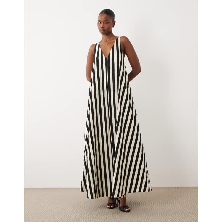 black and white striped backless maxi dress The Striped High Neck Backless Maxi Dress in Black & Ivory
