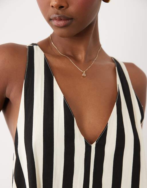 4th & Reckless cotton twist back detail trapeze maxi dress in brown & white stripe, 3 of 4