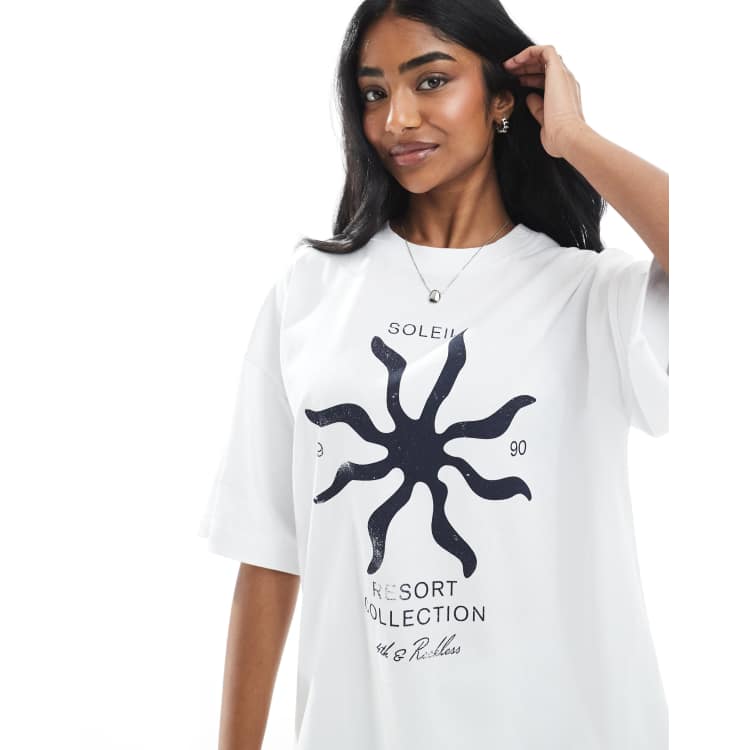 4th & Reckless cotton washed soleil motif oversized t-shirt