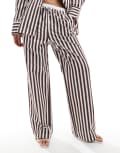 [4th & Reckless] 4th & Reckless cotton wide leg boxer detail tie waist pants in brown stripe (Part of a set)-Multi 12 Brown Stripe