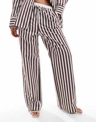 4th & Reckless 4th & Reckless cotton wide leg boxer detail tie waist trouser co-ord in brown stripe-Multi
