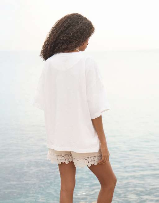 4th & Reckless - Cremehvid oversized T-shirt i bomuld med grafisk print, 4 af 4