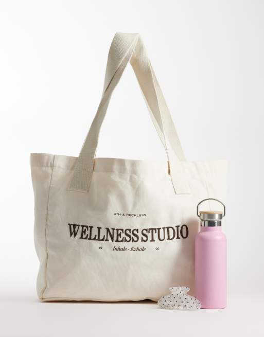 4th & Reckless - Cremehvid tote-taske med logobrodering, 2 af 4
