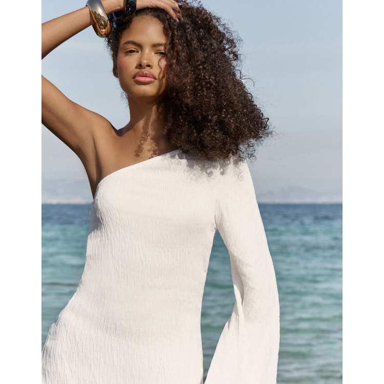 4th & Reckless crinkle asymmetric hem one shoulder flare sleeve