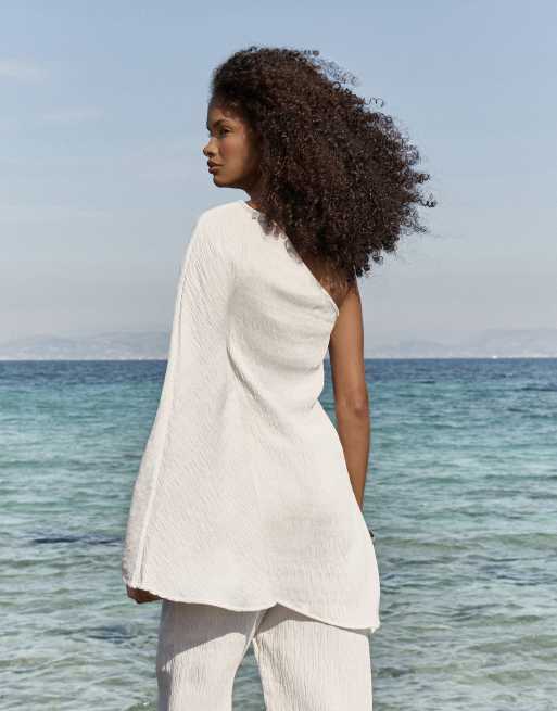 4th & Reckless crinkle asymmetric hem one shoulder flare sleeve
