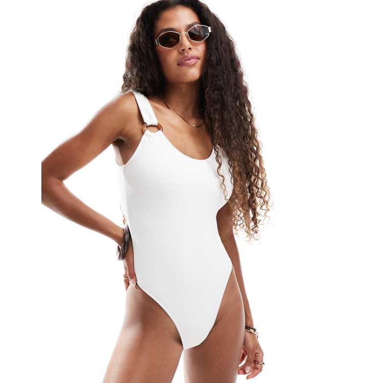 4th & Reckless crinkle scoop neck ring detail swimsuit in