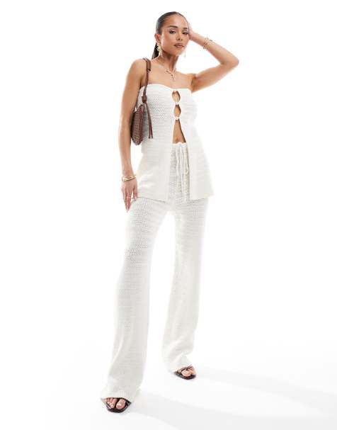 4th & Reckless crochet beach pants in cream - part of a set - view 1