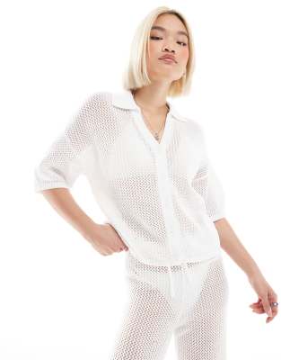 crochet button through beach shirt in white - part of a set