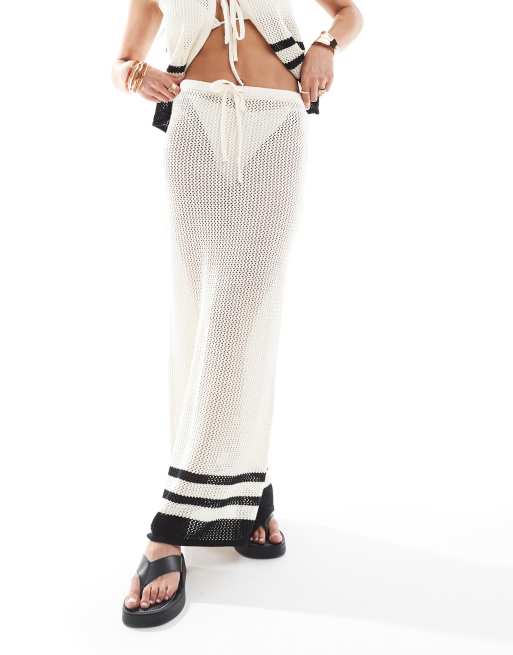 4th & Reckless crochet maxi beach skirt co-ord in cream and black stripe, 5 of 5