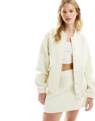 4th & Reckless Crochet Pocket Detail Bomber Jacket In Cream - Part Of A Set-white