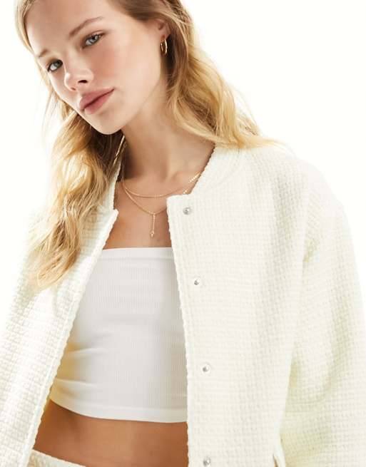4th & Reckless crochet pocket detail bomber jacket in cream