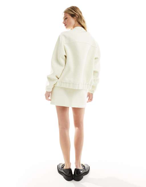 4th & Reckless crochet pocket detail bomber jacket in cream