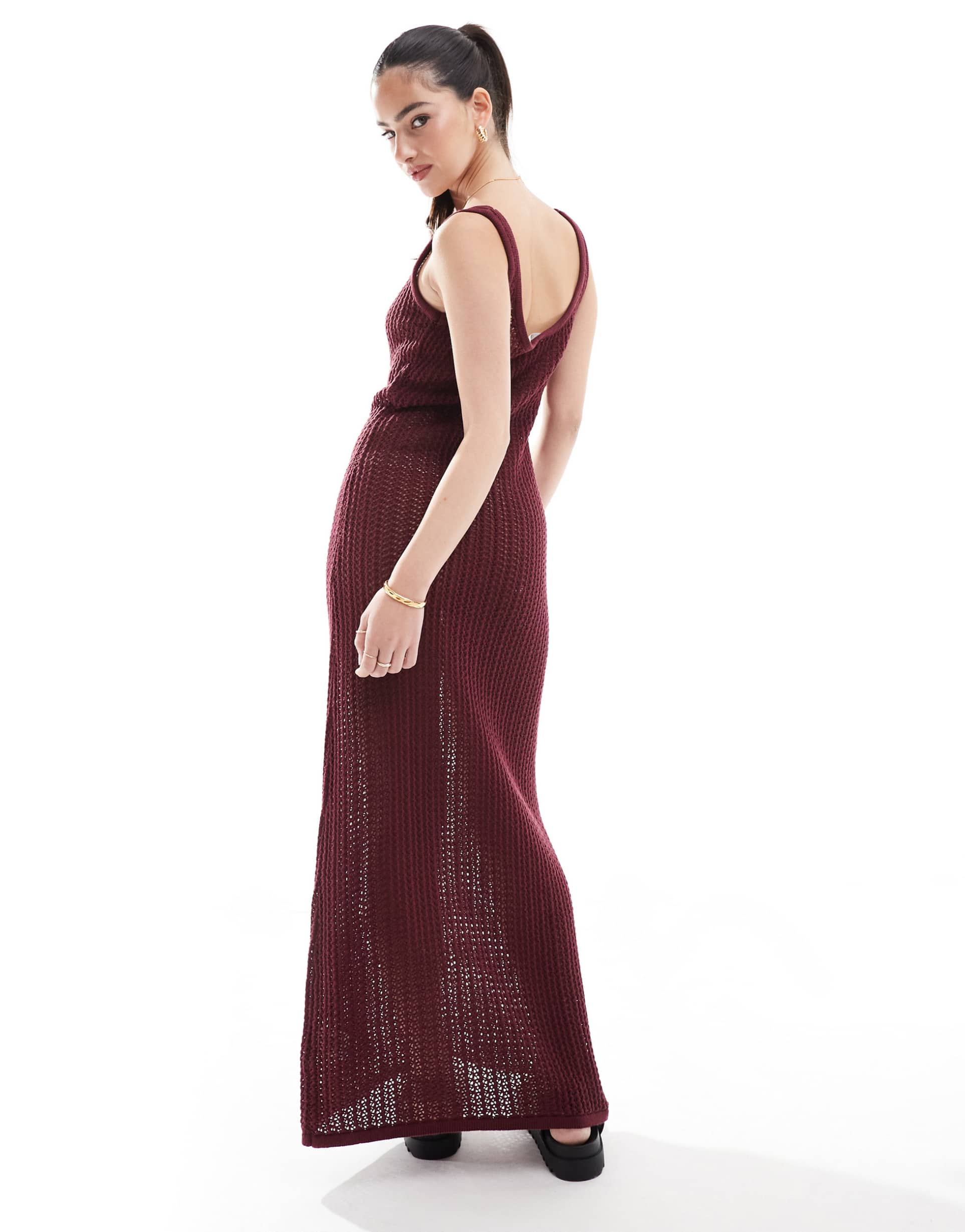 4th & reckless crochet scoop neck maxi beach dress in burgundy