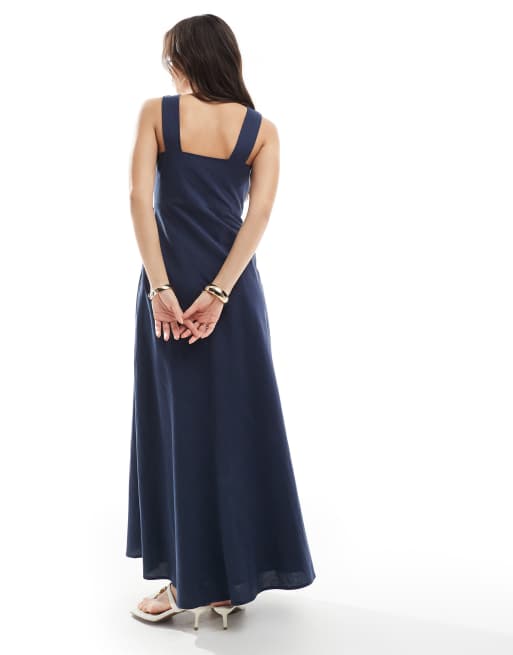 4th & Reckless crochet trim front cut out v neck maxi dress in navy