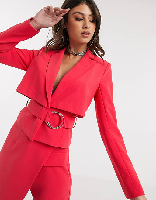 4th & Reckless cropped blazer with back detail in raspberry
