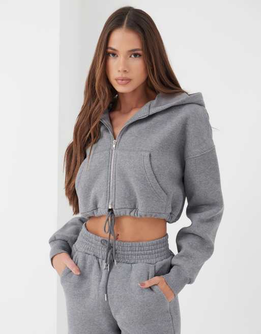 Cropped grey zip online up