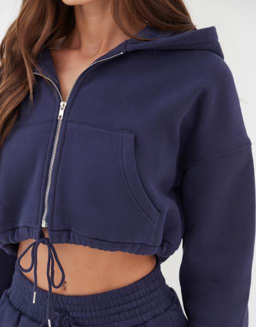 4th Reckless cropped zip up hoodie in navy