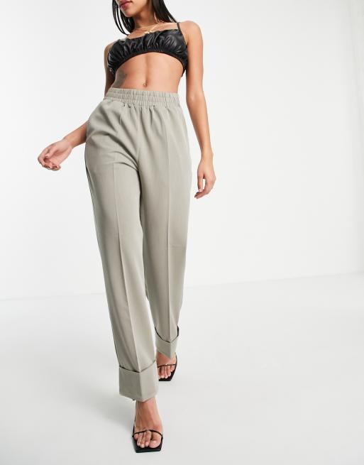 4th & Reckless cuff detail tailored pants in sage green