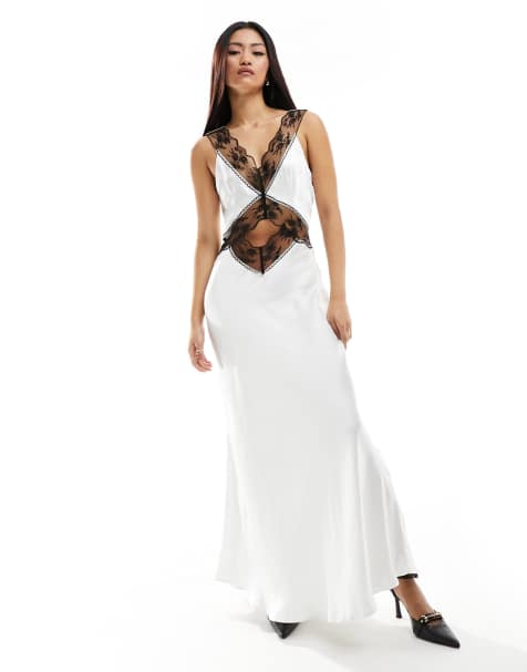 WHITE LACE SATIN MAXI CORSET DRESS