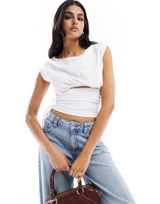 4th & Reckless cut out ruched side top in white 