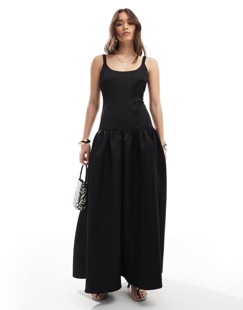 4th & Reckless structured satin scoop neck dropped waist maxi dress in black