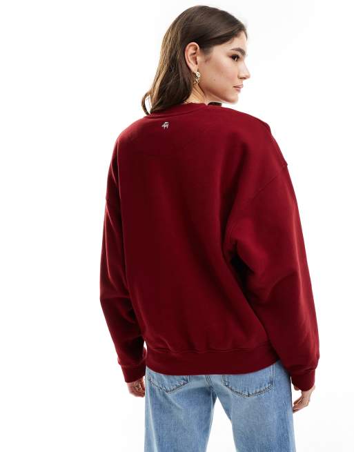 4th & Reckless – Czerwona bluza z dzianiny boucle z logo z napisem „Le Marais”, 4 z 4