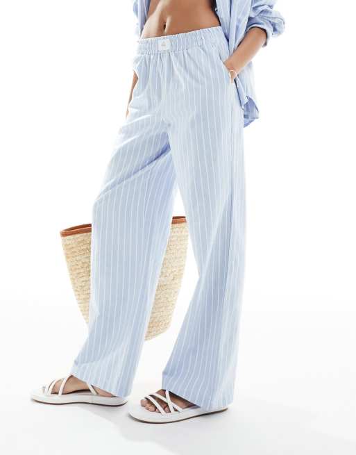 4th & Reckless - Delphi - Pantaloni Da Mare Blu E Bianchi A Righe Larghe In Coordinato - Foto 2