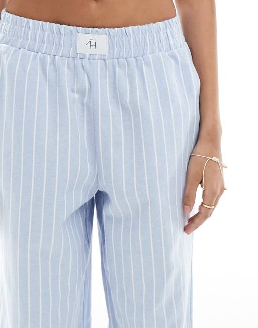 4th & Reckless - Delphi - Pantaloni Da Mare Blu E Bianchi A Righe Larghe In Coordinato - Foto 8