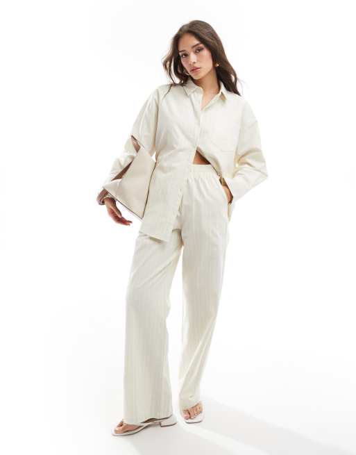 4th & Reckless Delphi stripe beach pants in beige (part of a set)