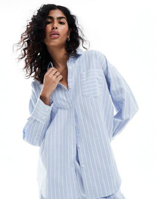 4th & Reckless delphi wide stripe beach shirt co-ord in blue and white