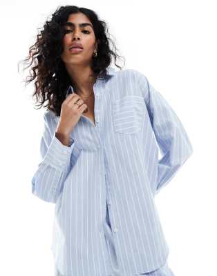 4th & Reckless 4th & Reckless delphi wide stripe beach shirt co-ord in blue and white