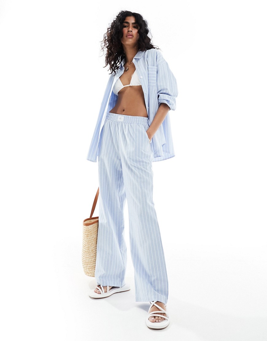 4th & Reckless delphi wide stripe beach trouser co-ord in blue and white