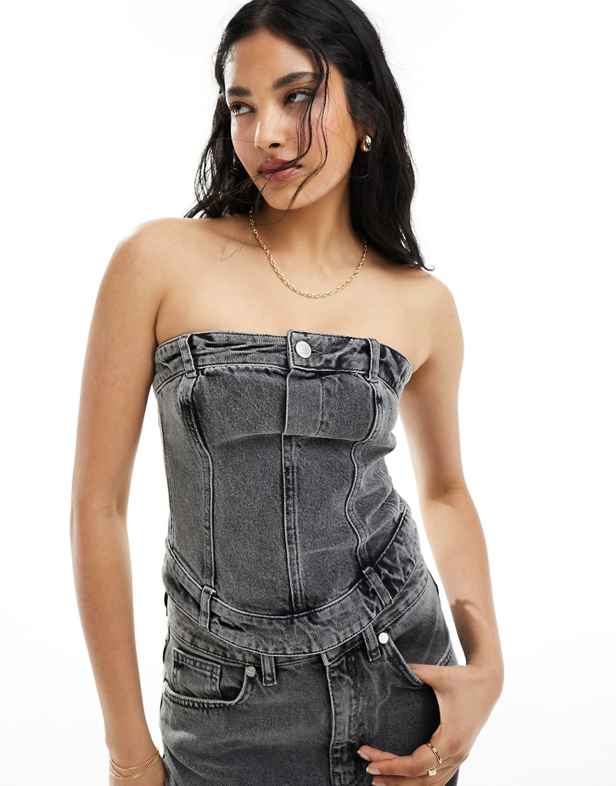 4th & Reckless Denim Corset In Washed Gray - Part Of A Set