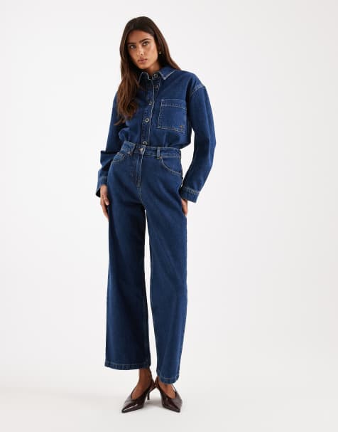 4th & Reckless - Denim jeans met rechte pijpen in donkere wassing, deel van co-ord set - view 1