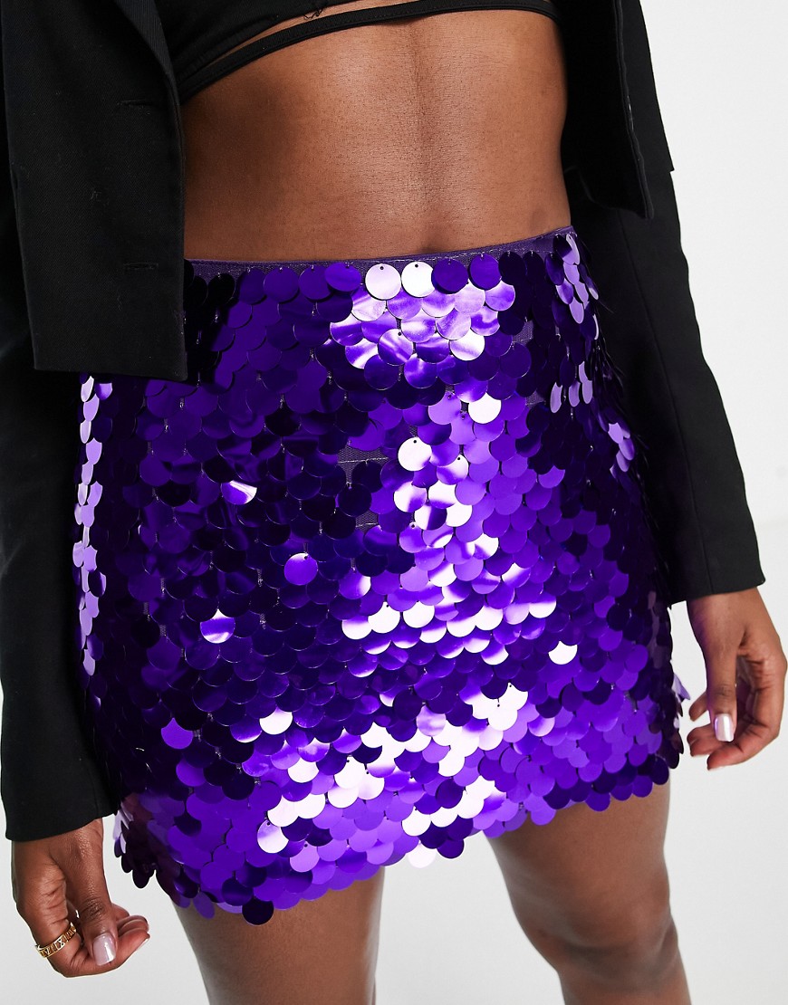 4th & Reckless disk sequin mini skirt in purple