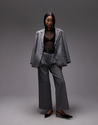 4th & Reckless Double Belt Pleat Detail Wide Leg Tailored Pants In Gray