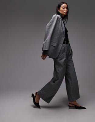4th & Reckless Double Belt Pleat Detail Wide Leg Tailored Pants In Gray