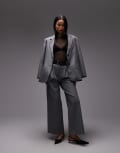 [4th & Reckless] 4th & Reckless double belt pleat detail wide leg tailored pants in grey (part of a set) 12 GREY